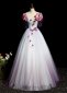 Embroidery Tulle Long Prom Ball Gown Dress With Flower