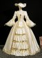 Elegant Rococo Champagne Victorian Masked Dress Bow Lace Three Quarter Sleeves Masquerade Prom Dress with Hat