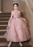 Pink Children Princess Bead Strapless Birthday Party Dress