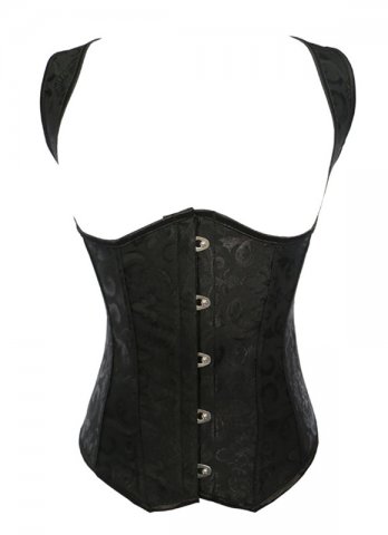 Black Brocade Jacquard High Back Underbust Corset With Straps
