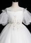 Children Puff Sleeve White Sequin Tulle Wedding Party Dresses 3