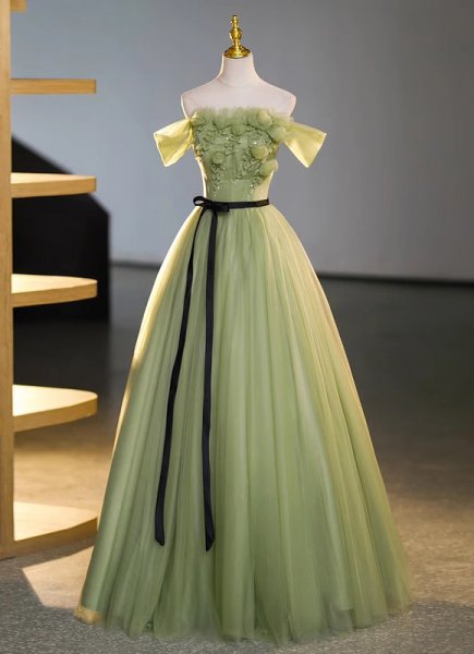 Custom-made Princess Matcha Green Tulle Evening Dresses