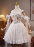 White Off the Shoulder Corset Flower Mini Cocktail Evening Dress