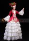 Red Long Flare Sleeves Lace Flower Vintage Rococo Women Party Dress for Christmas 2