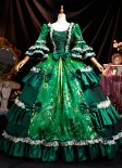 Noble Renaissance Retro Green Victorian Ball Gown Prom Dresses Lace Bows 3/4 Sleeves Square Neckline Floor Length Long Formal Dress