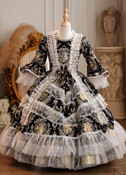 Girls Vintage Baroque Style Ball Gown Children Victorian Masquerade Dresses