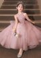 Pink Children Princess Bead Strapless Birthday Party Dress