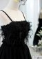 Black Spaghetti Straps Feather Mini Cocktail Club Dress 1