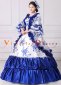Blue Long Flare Sleeves Retro Bow Floral Masquerade Ball Gown Theater Costume 2