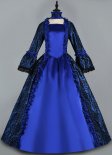 18th Century Renaissance Women Blue Floral Brocade Victorian Dress 1800 Themed Events Tea Party Gown