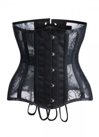 Black Underbust Corset with Lace and Mesh Panels
