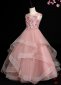 Pink Kids Princess Embroidery Applique Flower Girls Party Dress