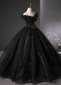 Black Off the Shoulder A Line Long Corset Evening Dress