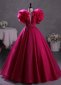 Rose Red Gorgeous Appliques Tulle Prom Dress With Flower