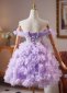 Purple Off the Shoulder Appliques Short Tulle Corset Dress 3
