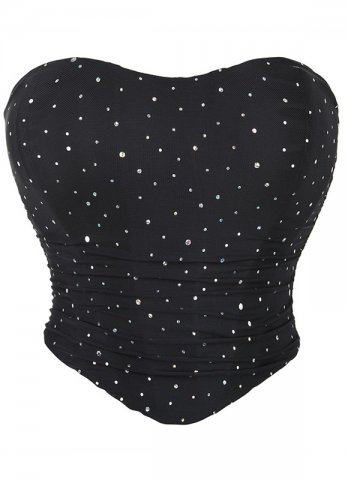 Stretch Pleated Mesh Sequin Overbust Corset