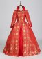 Vintage Red Floral Brocade Victorian Dress for Women