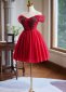 Burgundy Off the Shoulder Sequin Bead Mini Tulle Dress 2