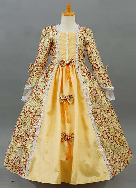 Children's Red Floral Brocade Victorian Dress Ball Gown for Little Girls