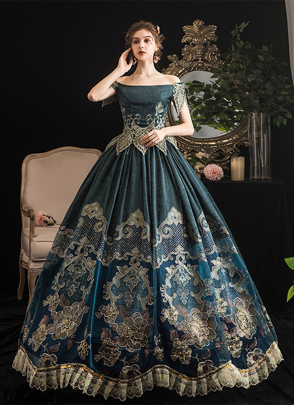 Navy Blue Velvet Rococo Victorian Ball Gown Baroque Marie Antoinette Dress for Women