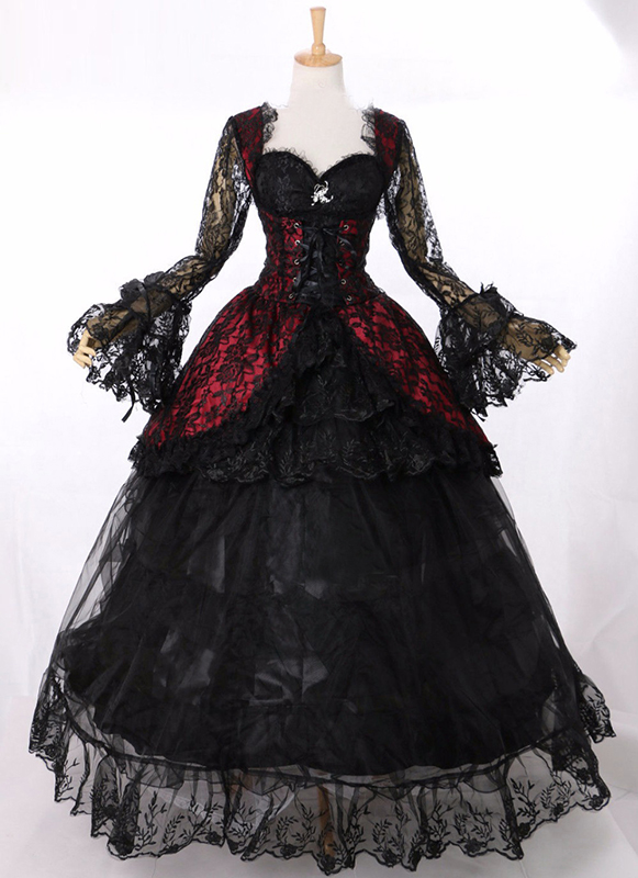 18th Century Victorian Lolita schwarz Masquerade Gown Halloween Vampire Gothic Victorian Dress
