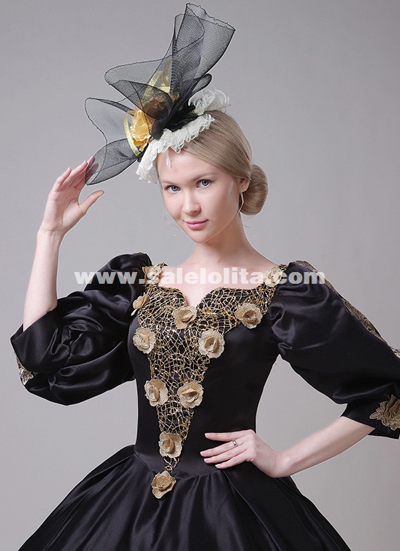 Halloween Carnivale Marie Antoinette Dress Women Black Gothic Steampunk  Victorian Gown
